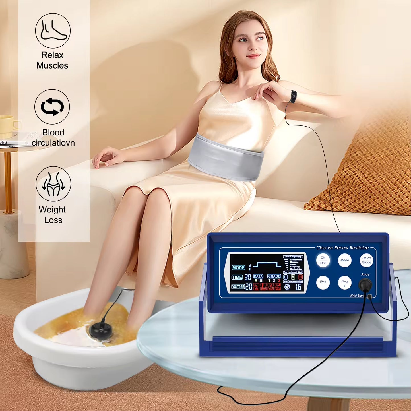 JYTOP Beautiful Dark Blue Foot Detox Cleanse Machine Footbath Ion Detoxifier Device Foot Soaking