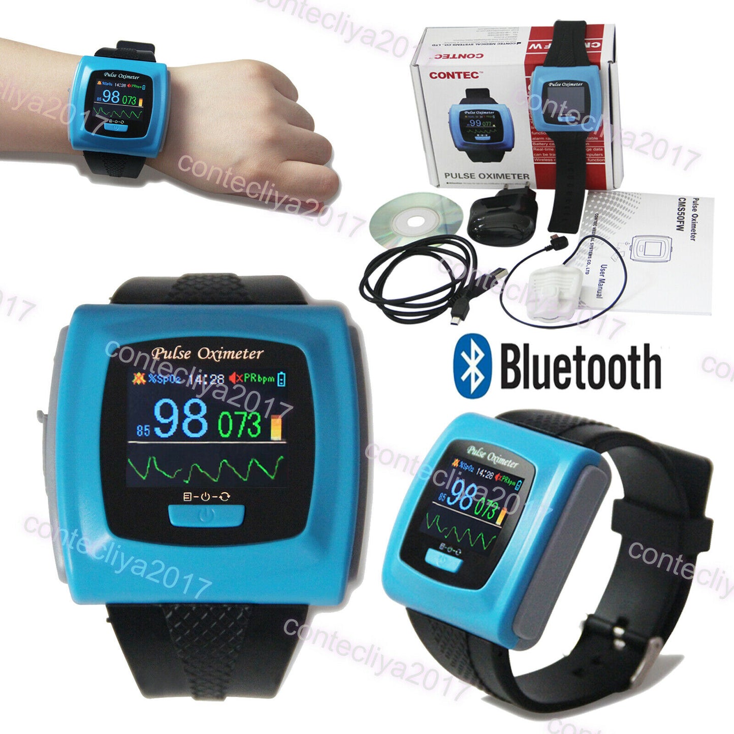 JYtop CMS50FW Wrist Fingertip Pulse Oximeter SpO2 PR monitor USB+SW,Bluetooth wireless