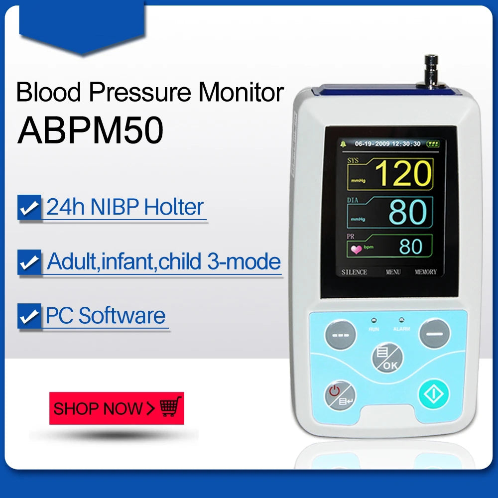 JYTOP Ambulatory Blood Pressure Monitor NIBP Holter ABPM50 USB Software 24 Hour Record