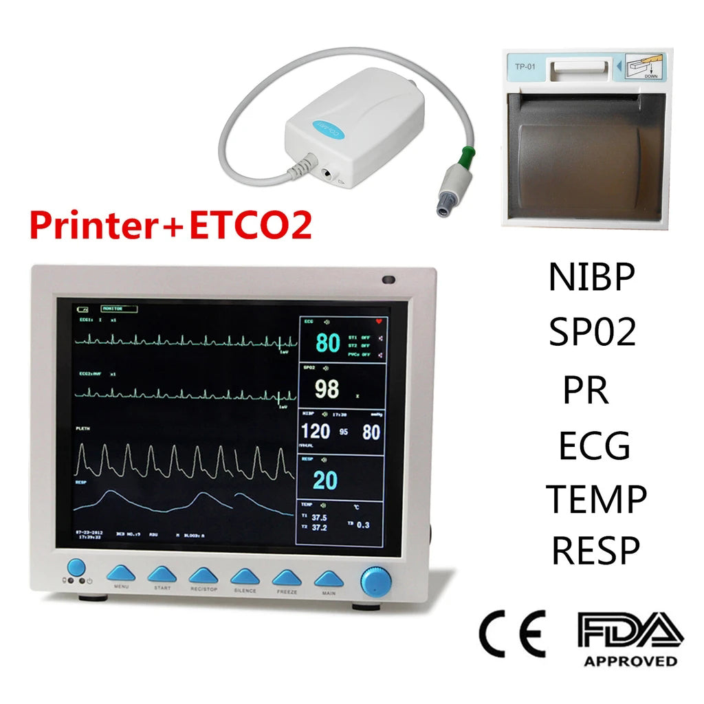 JYTOP CMS8000 ICU CCU Vital Sign Patient Monitor 7 Parameters Free ETCO2 +Free Printer