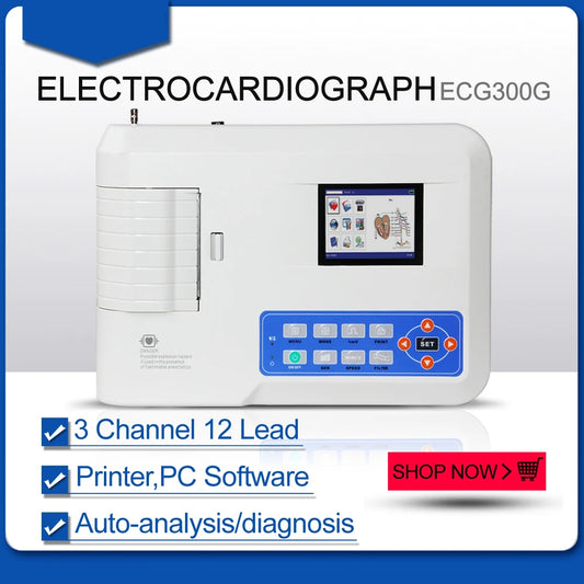 JYTOP ECG300G Electrocardiograph,Digital 3 Channel 12 lead EKG+Printer,PC software